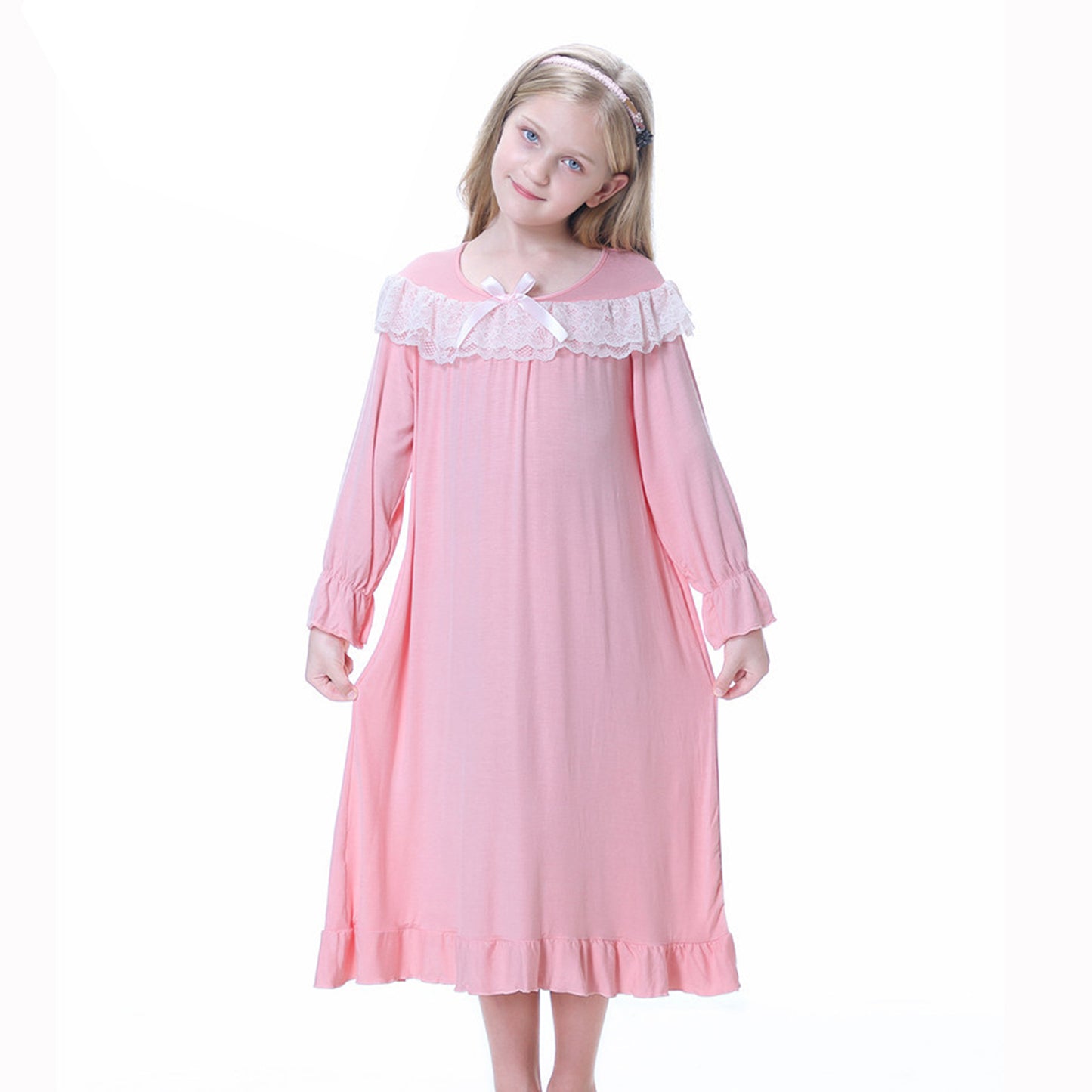 HuaAngel Girl's Nightgown Long Sleeve Princess Pajama Dress Soft Cotton Kids Sleepgown 3t-13 Years