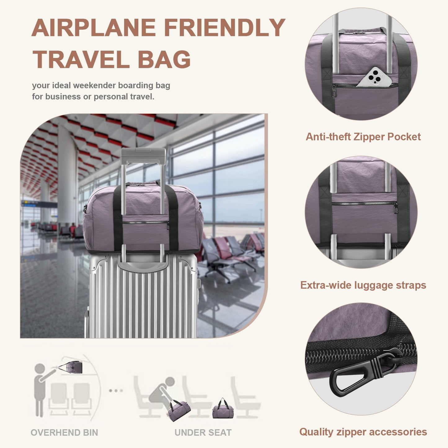 URSOFINE Nylon Duffle Bag, Lightweight Foldable Expandable Gym Bag with Wet Pocket & Luggage Sleeve, Large Capacity Carry On Travel Bag for Men Women, Ideal for Fitness Camping Weekend Getaways Green