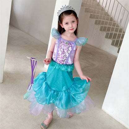 KAWELL Mermaid Costume Dress for Toddler Girls Cosplay Ariel Outfit Halloween Birthday Party Dress Up with Accessories