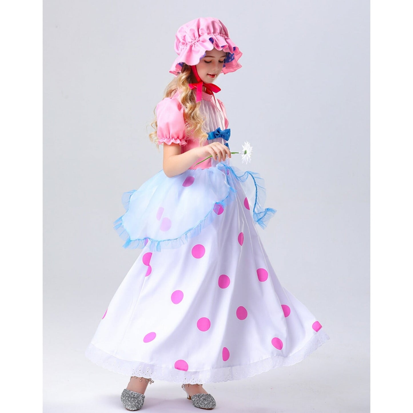 HAWEE Girl's Pink Princess Dress with Hat Kids Christmas Halloween Outfit Cute Polka Dot Print Costume Themed Party Fancy Dress up