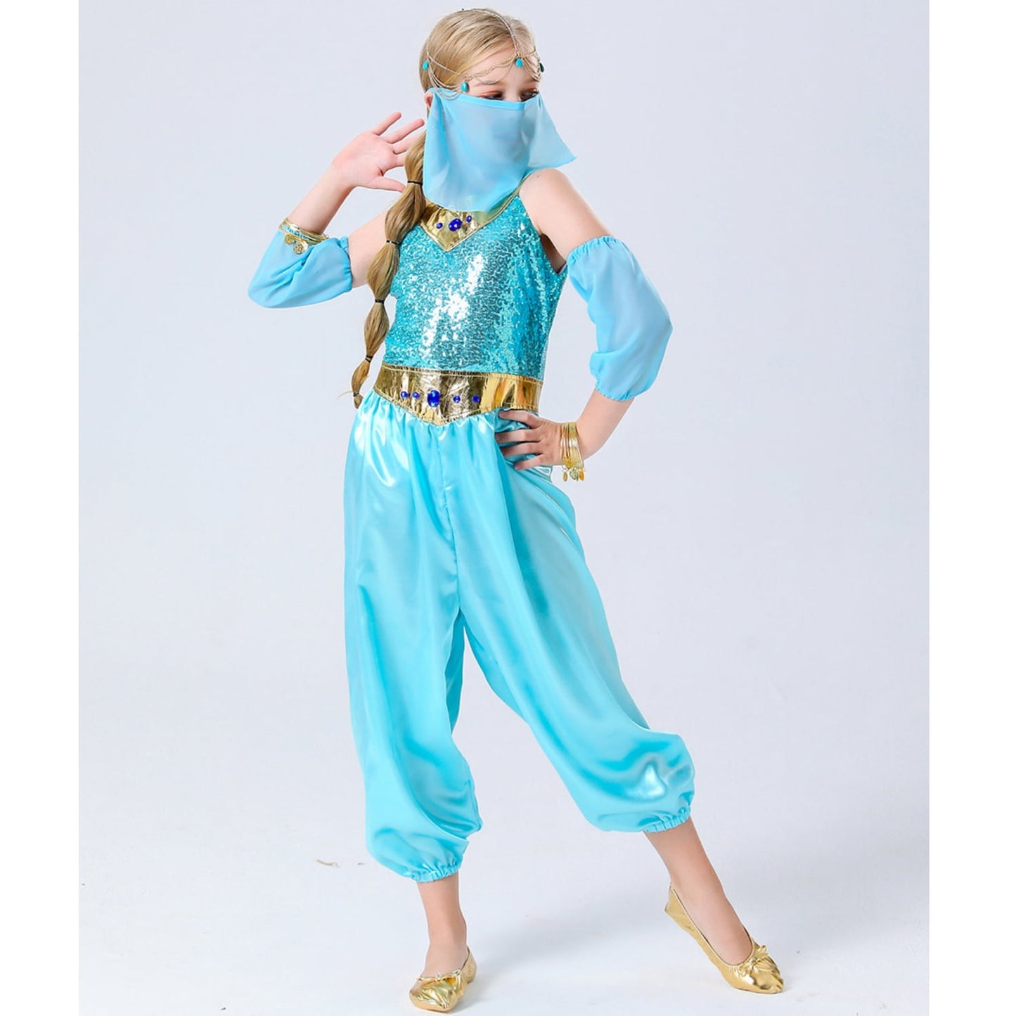 HAWEE Princess Costume for Girls Princess Jumpsuit With Veil Wrist Sleeve Kids Halloween Carnival Party Dress Up