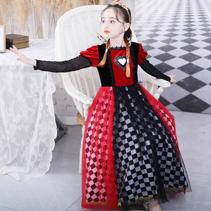 HAWEE Red Hearts Princess Costume for Girls Halloween Queen Cosplay Costume Dress,3-10Y