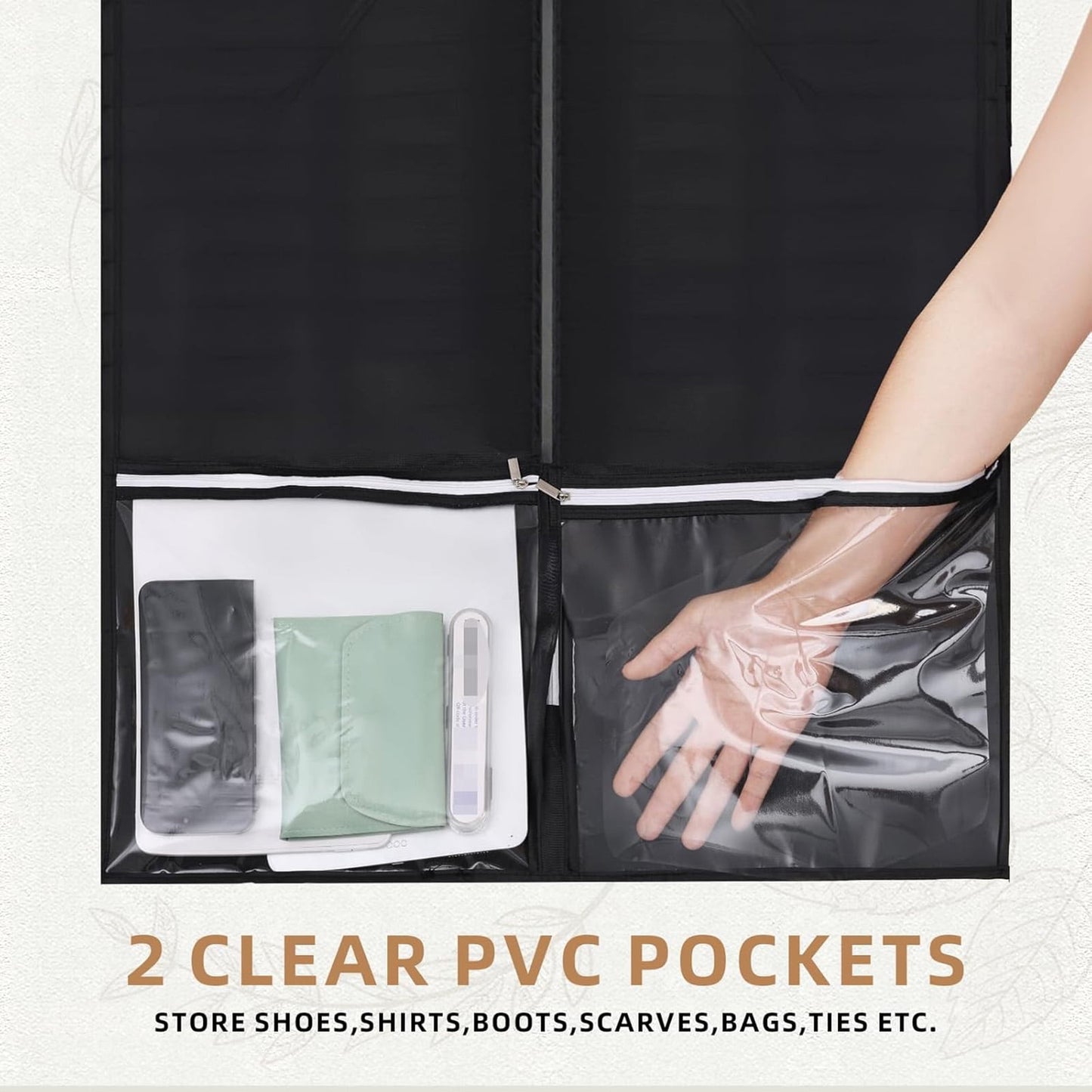 URSOFINE 54" Garment Bags for Travel and Storage, Travel Suit Bags for Men Women with 2 Clear Pockets, Storage bags for Clothes, Suits, Dress, Shirts, Coats (Black)