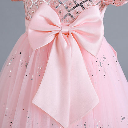 Phenas Flower Girl Lace Bridesmaid Dress High-Low Kids Wedding Party Birthday Sequin Tulle Dresses