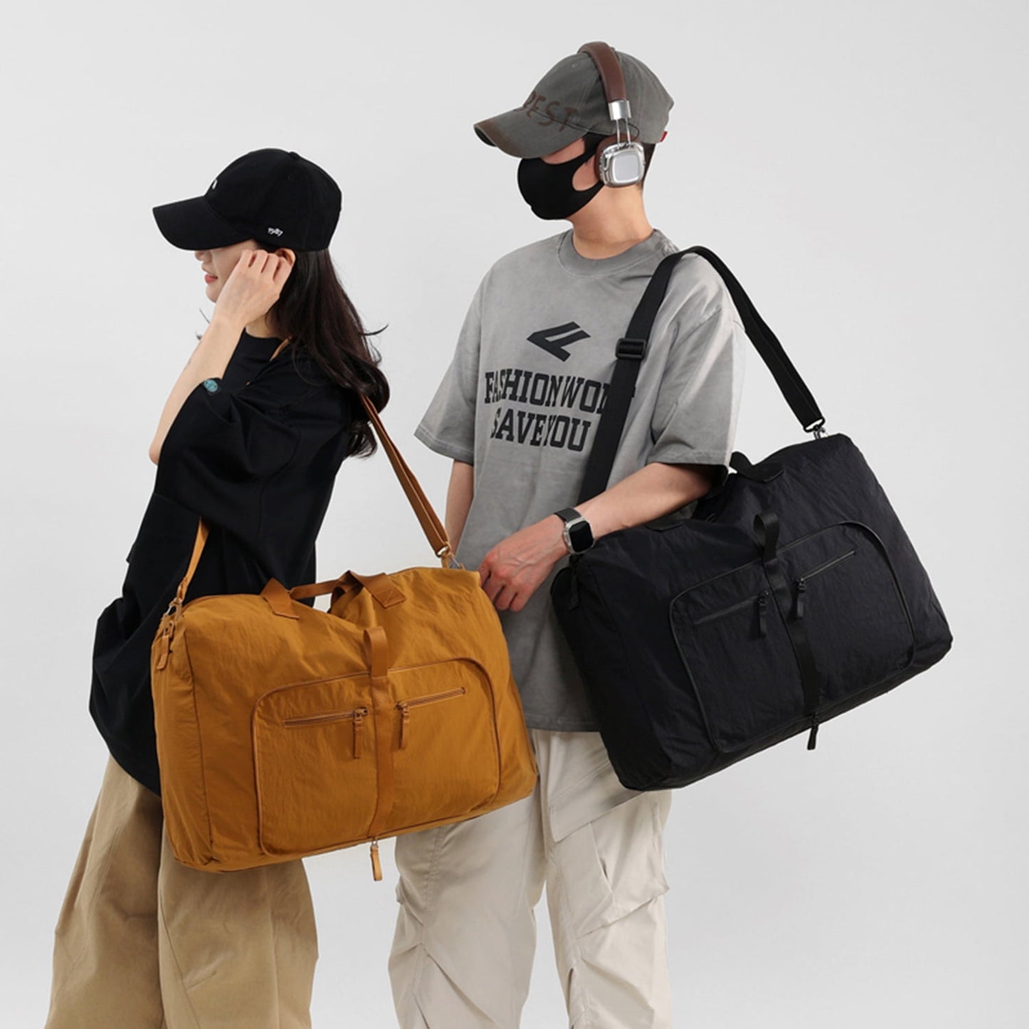 URSOFINE Travel Duffel Bags 35L, Gym Travel Bag & Packable Duffle Bag for Men, Foldable Overnight Weekender Bags for Women & Men with Adjustable Shoulder Strap