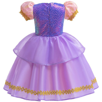 LOEL Girls Princess Dresses Birthday Cosplay Party Princess Dress up Purple Fairy Dress
