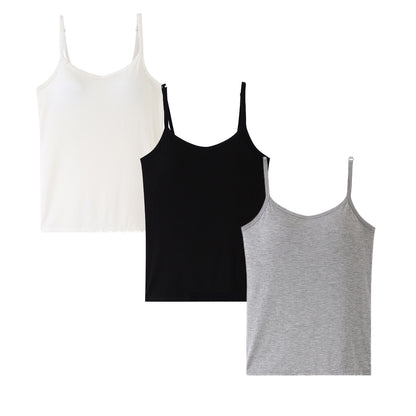 HuaAngel Girls Tank Tops 3 Packs Soft Modal Breathable Camisoles with Adjustable Strap and Padded Sizes M-3XL