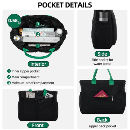URSOFINE Tote Bag for Women, Lightweight Crossbody Tote Handbag with Dry Pocket, Nylon Shoulder Bag with Detachable Shoulder Strap for Work, Travel, Daily Use