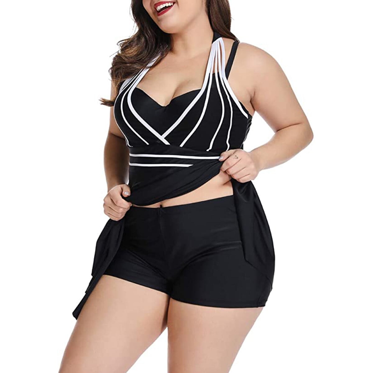 Womens Halter Swimdress Plus Size Two Piece Swimsuit Tankini Set