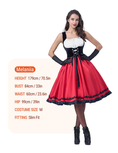 LOEL Women Little Red Riding Hooded Costume with Dress, Cape and Gloves, Adult Women Halloween Costume for Halloween Party Cosplay