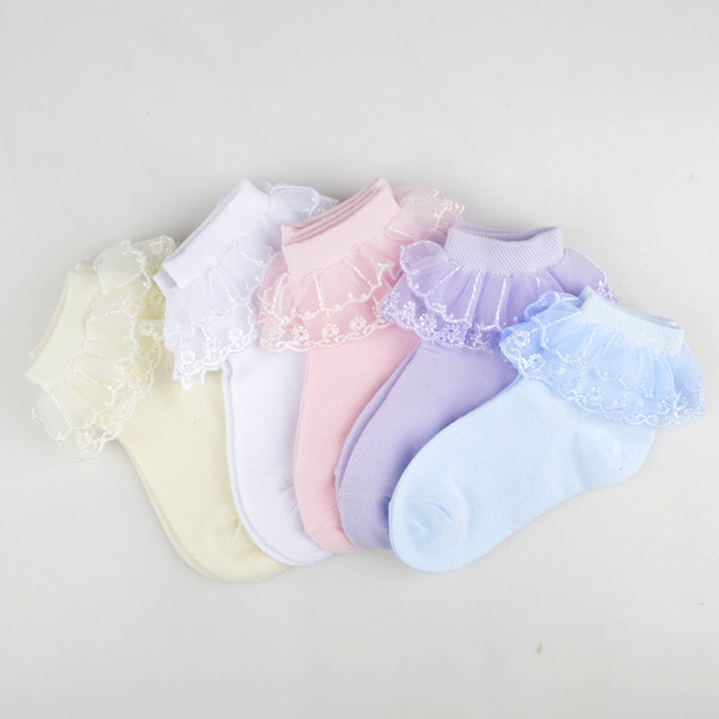 KAWELL 5 Pairs Toddler Baby Girls Ruffle Lace Socks Cotton Frilly Ankle Soft Dress children Princess Socks 2-15T