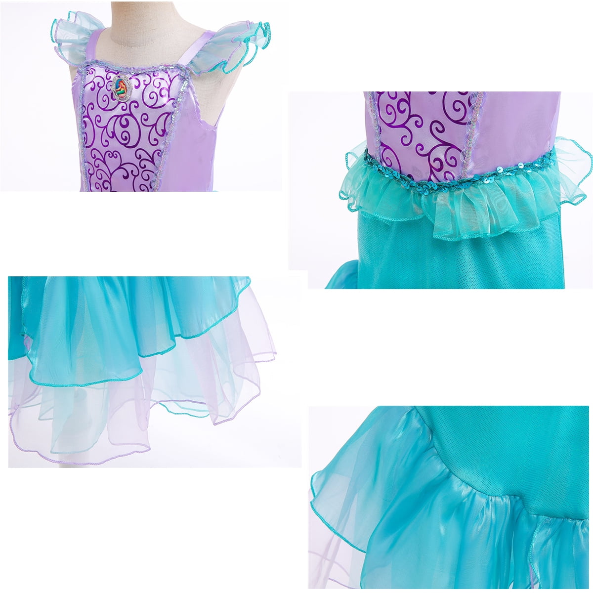 KAWELL Mermaid Costume Dress for Toddler Girls Cosplay Ariel Outfit Halloween Birthday Party Dress Up with Accessories