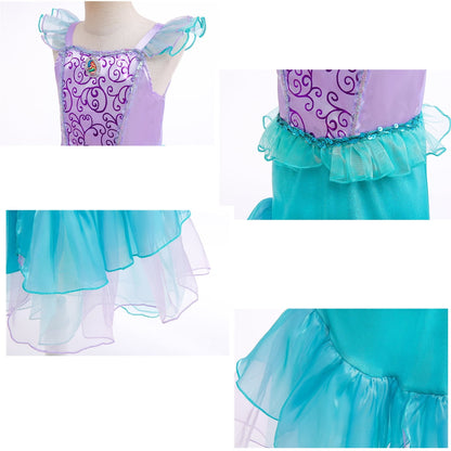 KAWELL Mermaid Costume Dress for Toddler Girls Cosplay Ariel Outfit Halloween Birthday Party Dress Up with Accessories