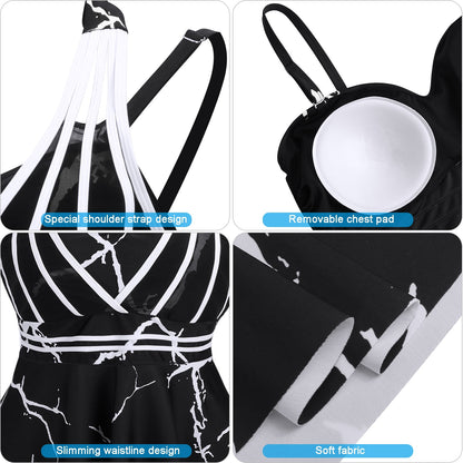 Womens Halter Swimdress Plus Size Two Piece Swimsuit Tankini Set