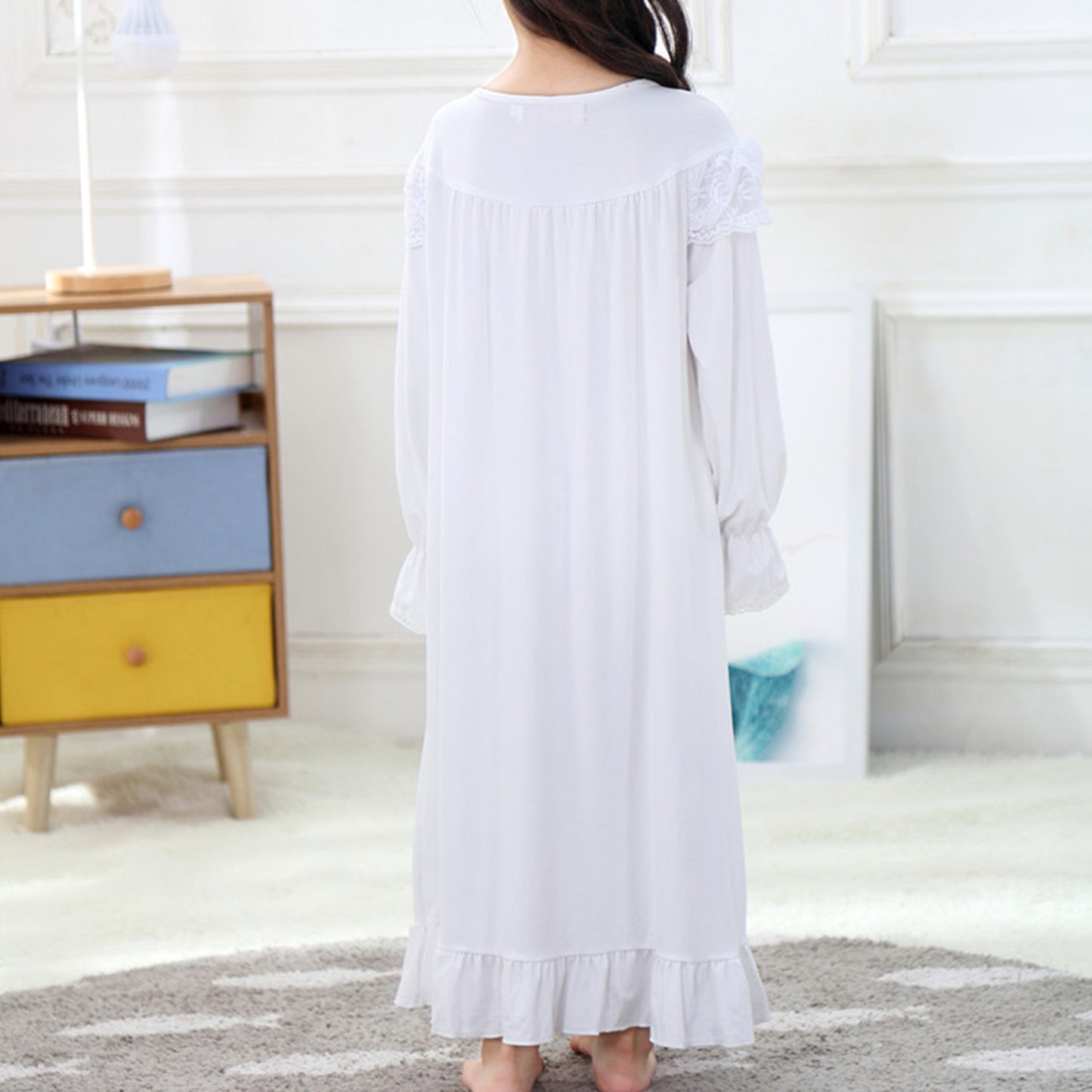 HuaAngel Girl's Nightgown Long Sleeve Princess Pajama Dress Soft Cotton Kids Sleepgown 3t-13 Years