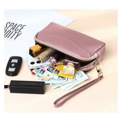 HAWEE Cellphone Wallet for Women Genuine Leather Clutch Purse Large Capacity Double Zipper Wristlet Wallet for Ladies