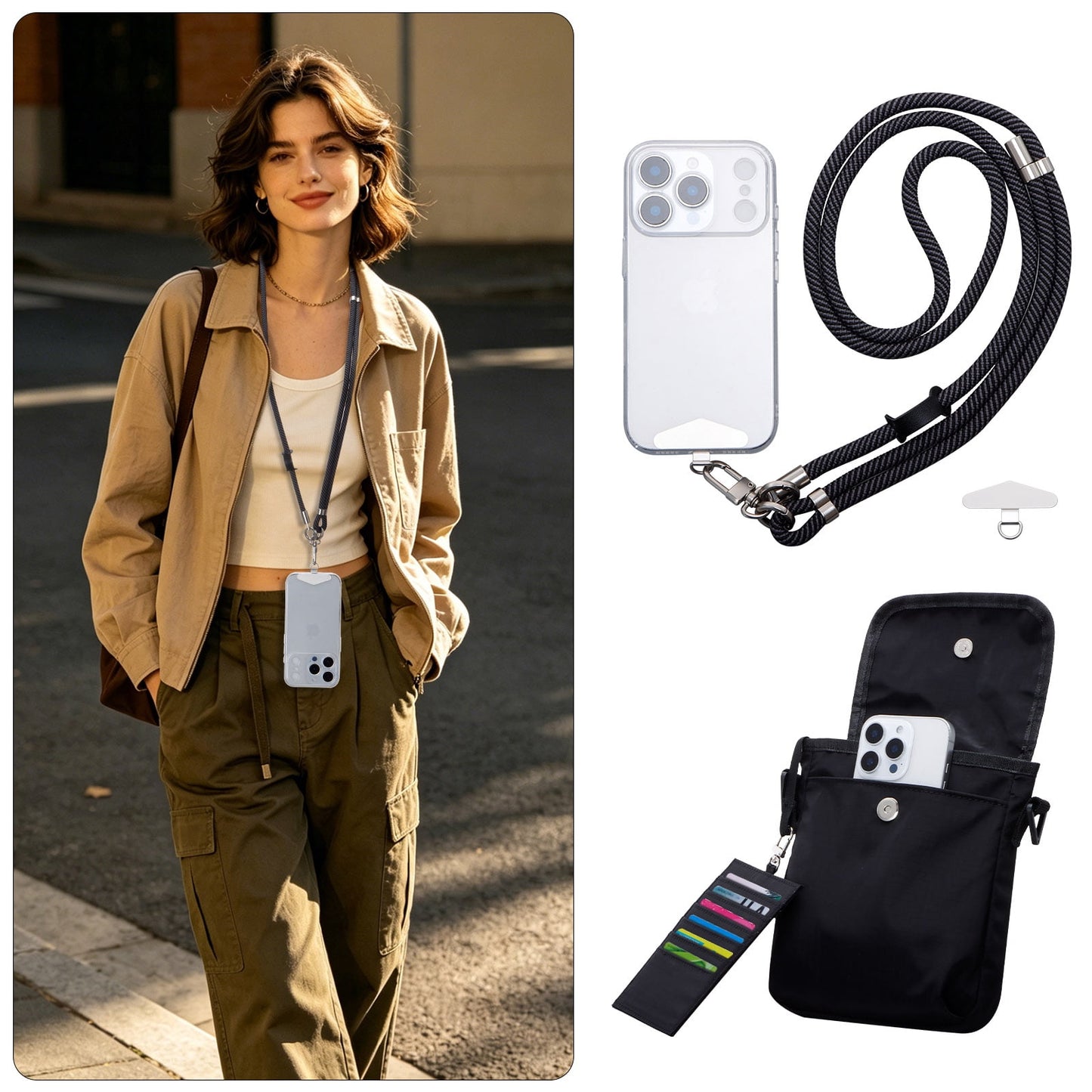 URSOFINE Small Crossbody Bag for Women, Phone Lanyard for Women/Men, Cell Phone Purses with Detachable 6-Layer Card Holder