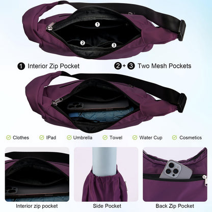 URSOFINE Women Crescent Crossbody Bag Lightweight Hobo Shoulder Bag, Multi Pocket Adjustable Strap Sling Bag, Bohemian Casual Handbag Purse for Daily Shopping Travel Gift,Purple