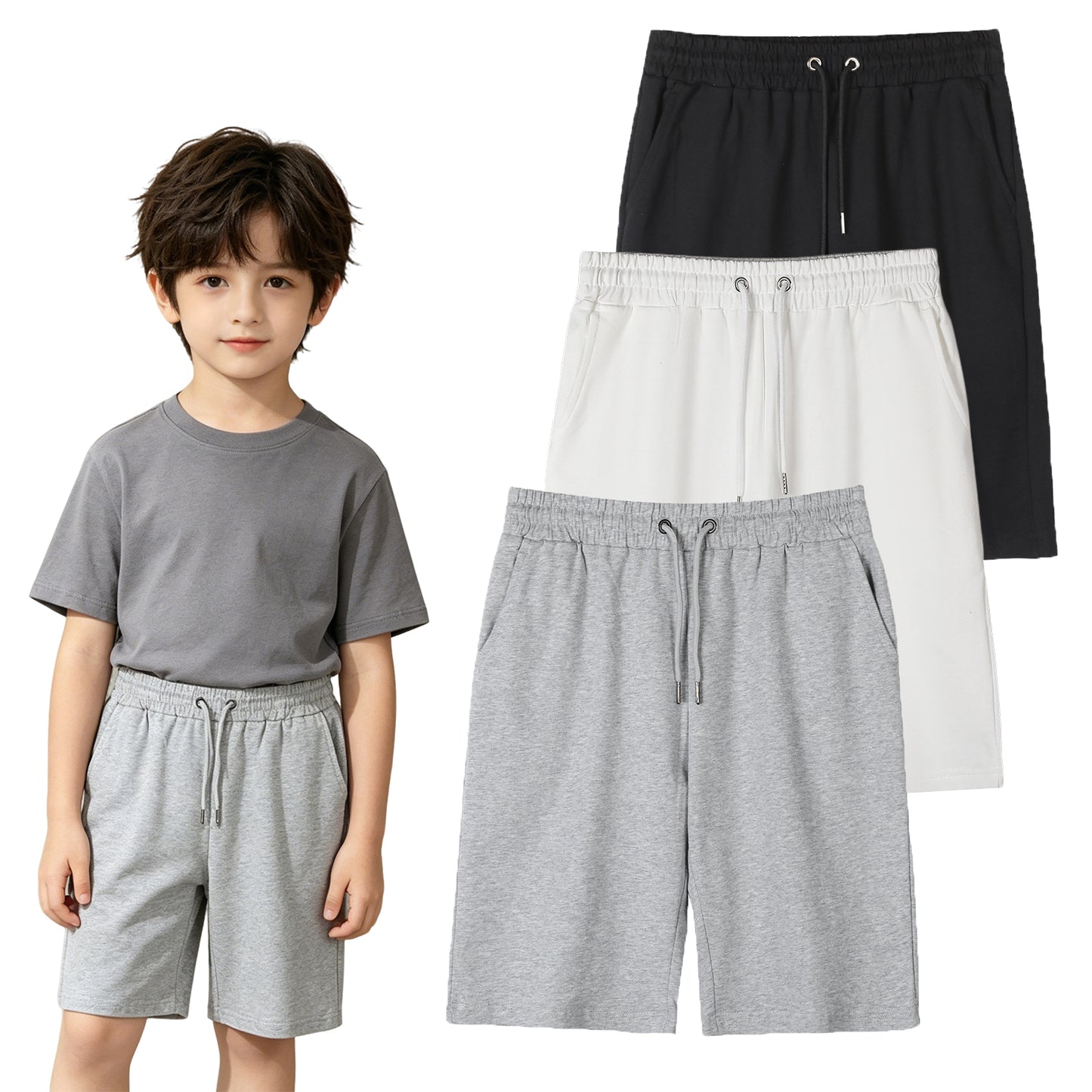 Hua angel Boys Girls Cotton Shorts 3 Pack with Elastic Waist for Toddler to Teen, School Sports and Daily Play