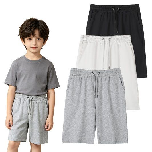 Hua angel Boys Girls Cotton Shorts 3 Pack with Elastic Waist for Toddler to Teen, School Sports and Daily Play