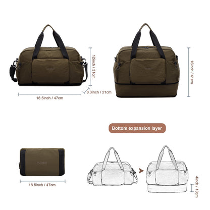 URSOFINE Nylon Duffle Bag, Lightweight Foldable Expandable Gym Bag with Wet Pocket & Luggage Sleeve, Large Capacity Carry On Travel Bag for Men Women, Ideal for Fitness Camping Weekend Getaways Green