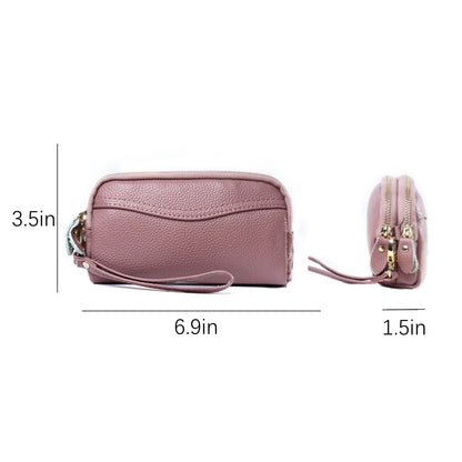HAWEE Cellphone Wallet for Women Genuine Leather Clutch Purse Large Capacity Double Zipper Wristlet Wallet for Ladies