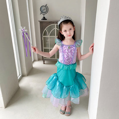 KAWELL Mermaid Costume Dress for Toddler Girls Cosplay Ariel Outfit Halloween Birthday Party Dress Up with Accessories