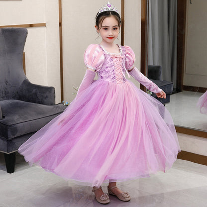 KAWELL Girls' Rapunzel Princess Sofia Costume Halloween Masquerade Ball Dress with Sleeves