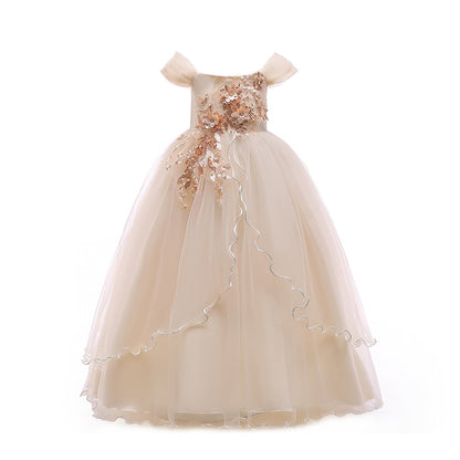 HuaAngel Kids Prom Ball Gown Girl Lace Tulle Flower Princess Party Maxi Dress