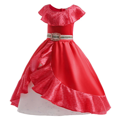 HAWEE Girls Elena Princess Dress Birthday Halloween Party Queen Fancy-Dress Costume with Wig for Kids 2-12 Years