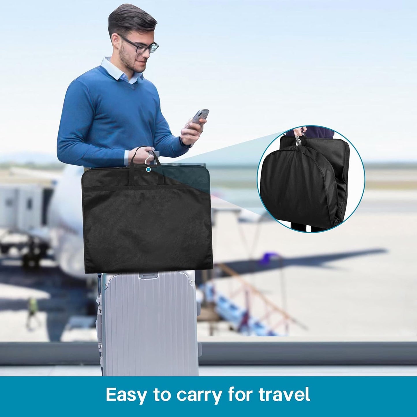 URSOFINE 60" Garment Bag for Travel, Gusseted Suit Bags for Men Women with Handle Garment Bags for Hanging Clothes Storage Suit Cover for Coats, Jackets, Shirts