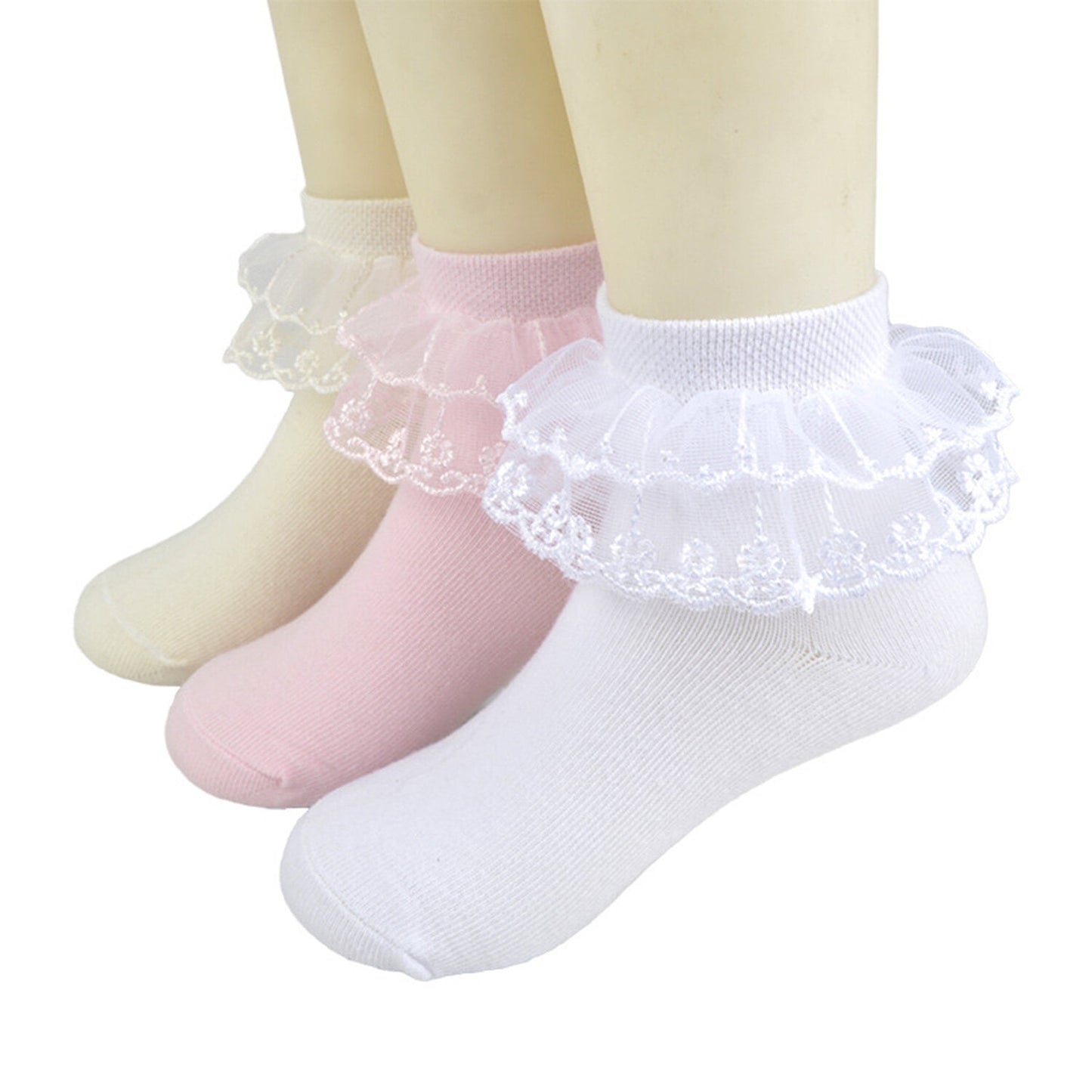 KAWELL 5 Pairs Toddler Baby Girls Ruffle Lace Socks Cotton Frilly Ankle Soft Dress children Princess Socks 2-15T