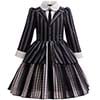 KAWELL Addams Costume for Girls, Academy Uniform Outfits Cosplay with Black Wig, Pleated Skirt Girl's Stripes Suits Sets for Halloween