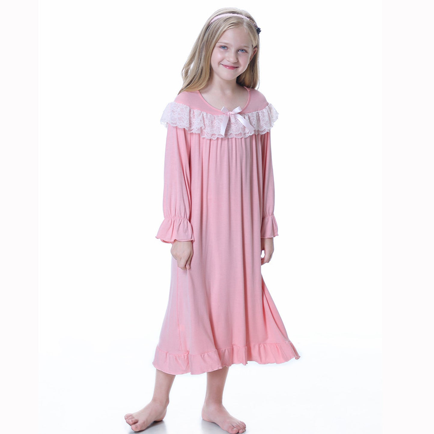 HuaAngel Girl's Nightgown Long Sleeve Princess Pajama Dress Soft Cotton Kids Sleepgown 3t-13 Years