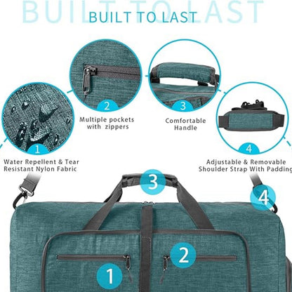 URSOFINE 115L/85L/65L Large Duffle Bag, Foldable Travel Gym Bag with Shoe Compartment, Lightweight Water Repellent Tear Resistant for Camping, Weekender, Overnight Travel