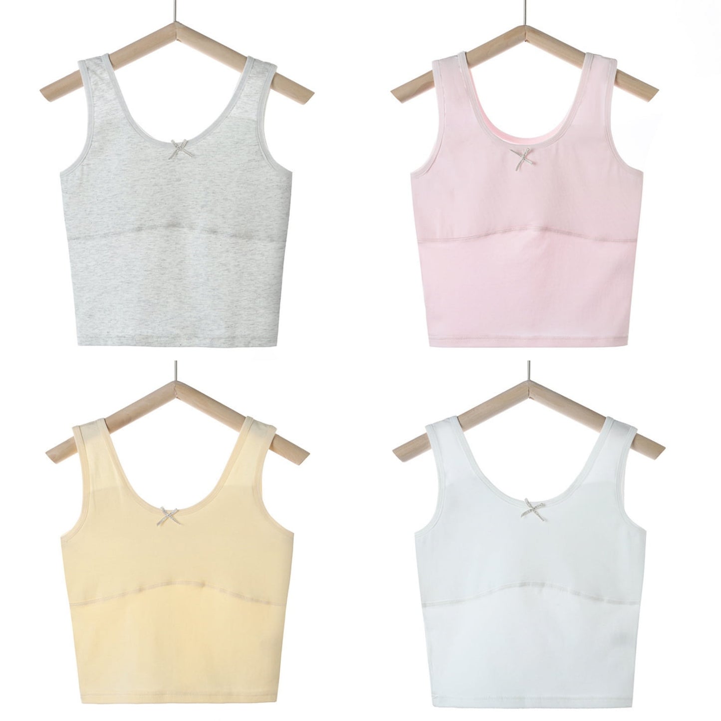 HAWEE Girls Crop Tops Undershirts Cotton Training Bra Sports Bralette Solid Vest for Kids Teens 7-14Y, 4 Pack