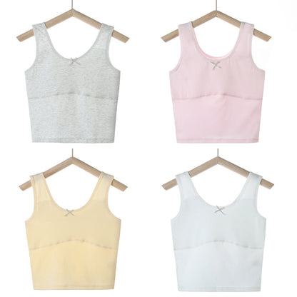 HAWEE Girls Crop Tops Undershirts Cotton Training Bra Sports Bralette Solid Vest for Kids Teens 7-14Y, 4 Pack