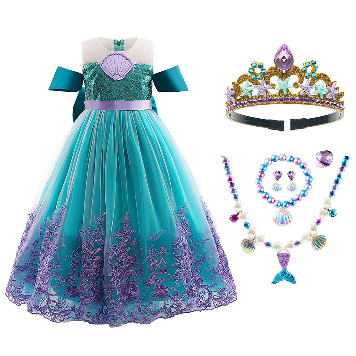 LOEL Girls Mermaid Princess Dresses Lace Tutu Ariel Costume for Kids Wedding, Halloween 3-10Years