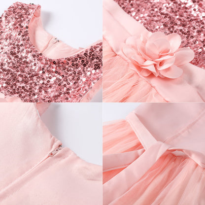 HAWEE Flower Girls Dress Sleeveless Sequin Tutu Princess Dress Birthday Party Pageant Ball Gown for Age 3-10 Years Old