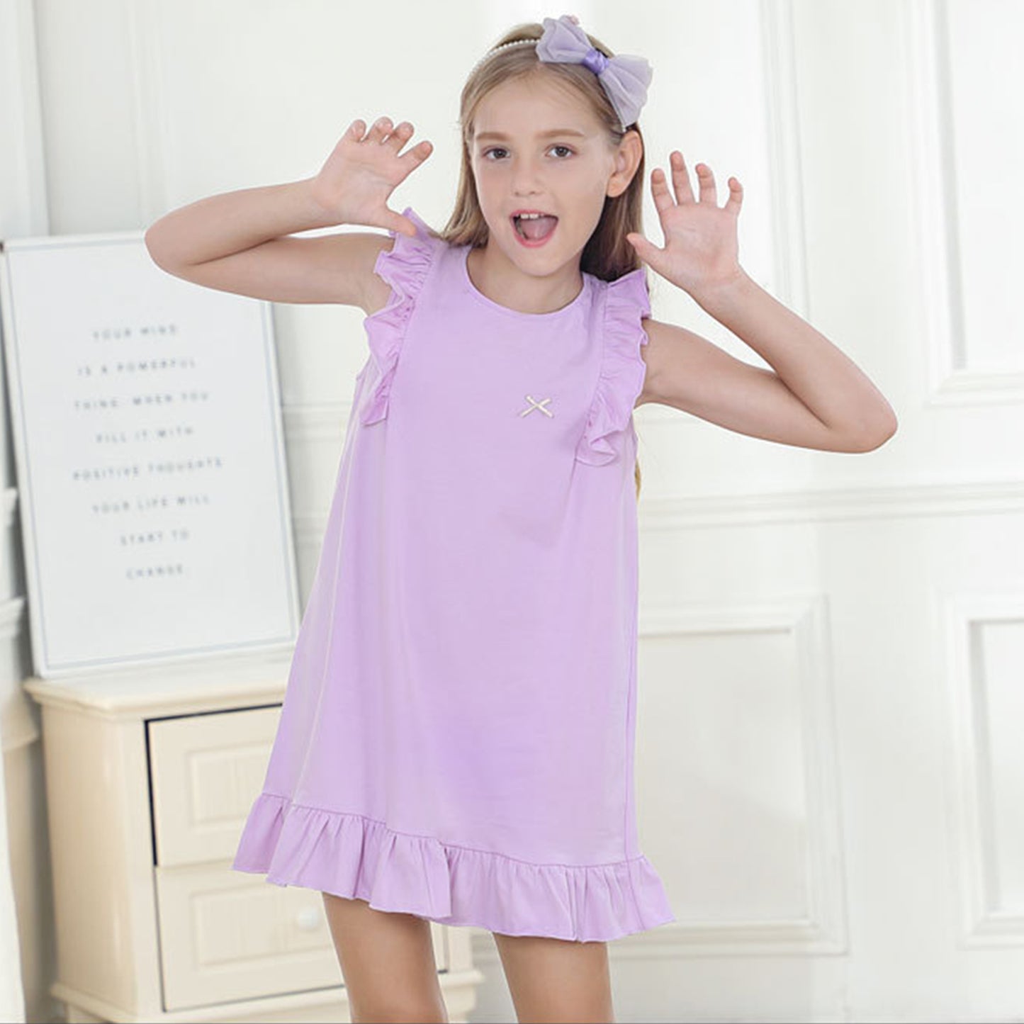 HuaAngel 2 Pieces Girls Cotton Nightgown Soft Sleeveless Night Dresses Sizes 2-12