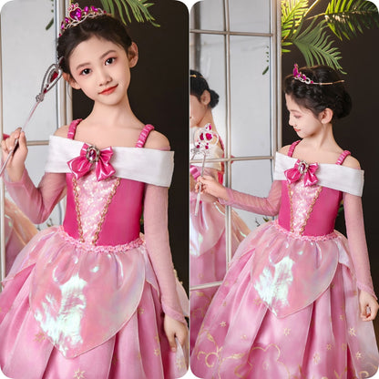 LOEL Princess Dress for Girls Sparkling Pink Princess Fancy Dresses Birthday Carnival Party Dress Up