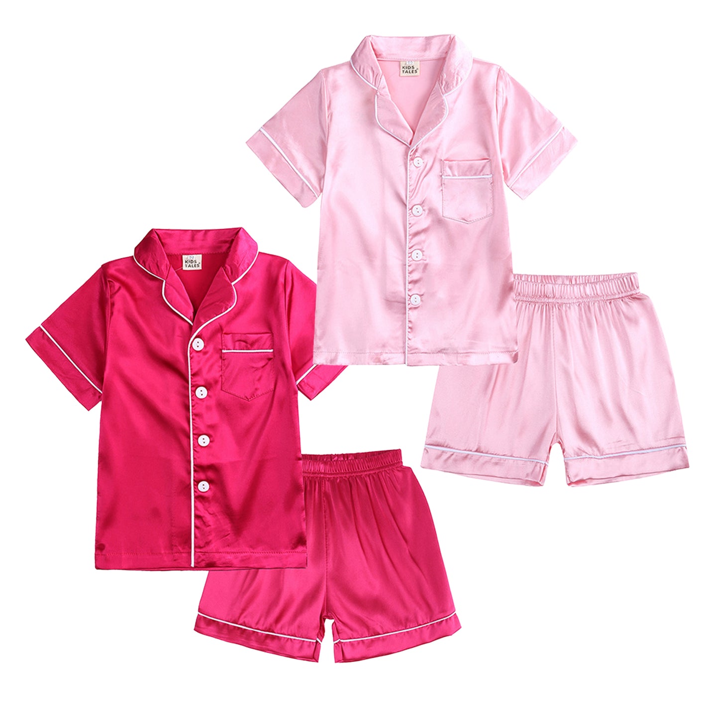 HuaAngel Boys Girls Short Sleeve Pajama Set 4-Piece Cool Soft Breathable Sleepwear Sizes 2-13