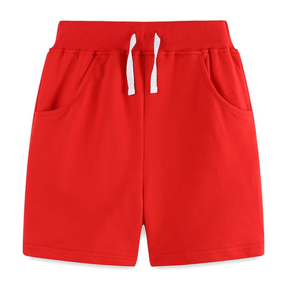Phenas Toddler Kid Boy Summer 4 Pack Solid Cotton Shorts with Drawstring Pull On Active Jogger Shorts for Boys