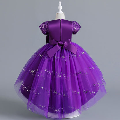 Phenas Flower Girl Lace Bridesmaid Dress High-Low Kids Wedding Party Birthday Sequin Tulle Dresses
