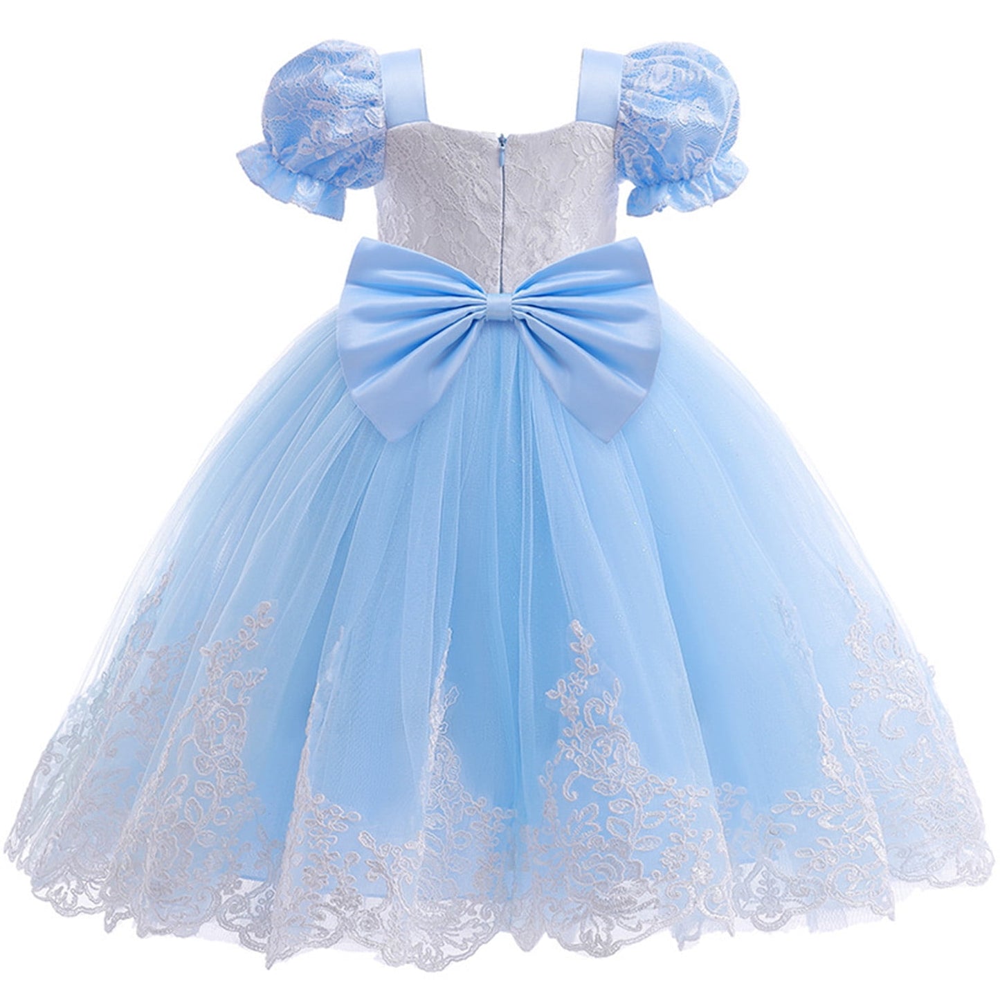 KAWELL Little Girls Princess Costume Lace Mosaic Mesh Blue Toddler Girls Dress
