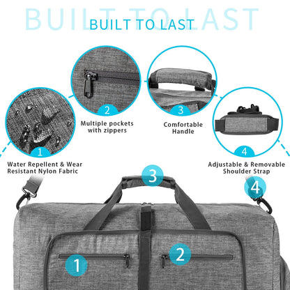 URSOFINE 115L/85L/65L Large Duffle Bag, Foldable Travel Gym Bag with Shoe Compartment, Lightweight Water Repellent Tear Resistant for Camping, Weekender, Overnight Travel