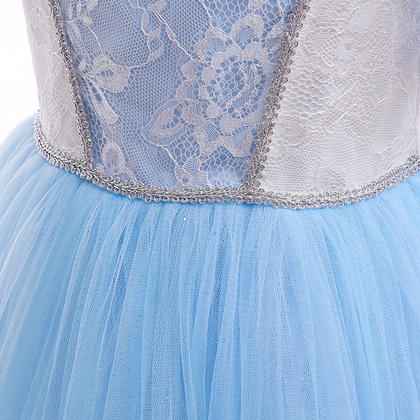 KAWELL Little Girls Princess Costume Lace Mosaic Mesh Blue Toddler Girls Dress