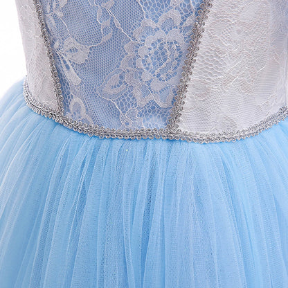 KAWELL Little Girls Princess Costume Lace Mosaic Mesh Blue Toddler Girls Dress