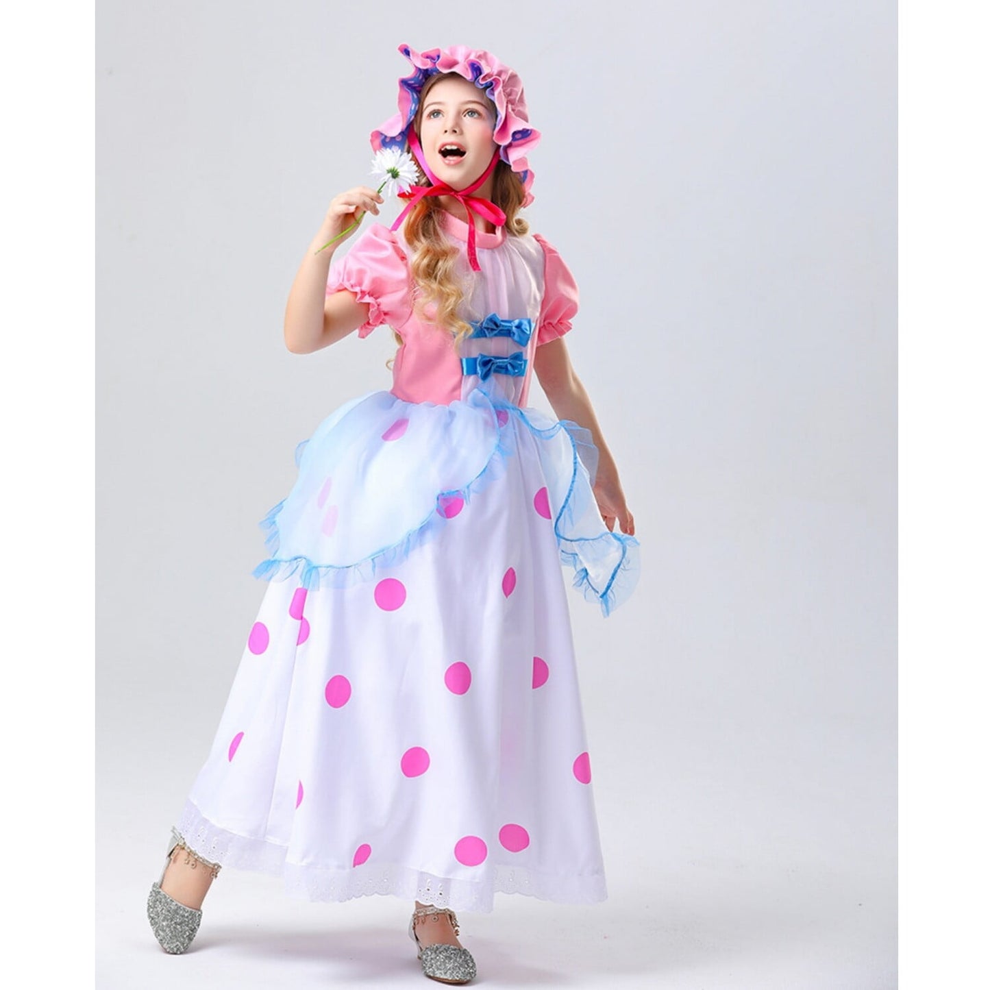 HAWEE Girl's Pink Princess Dress with Hat Kids Christmas Halloween Outfit Cute Polka Dot Print Costume Themed Party Fancy Dress up