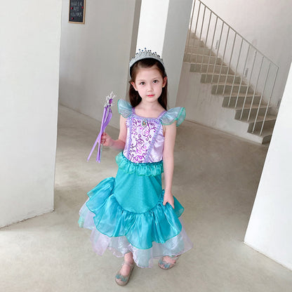 KAWELL Mermaid Costume Dress for Toddler Girls Cosplay Ariel Outfit Halloween Birthday Party Dress Up with Accessories